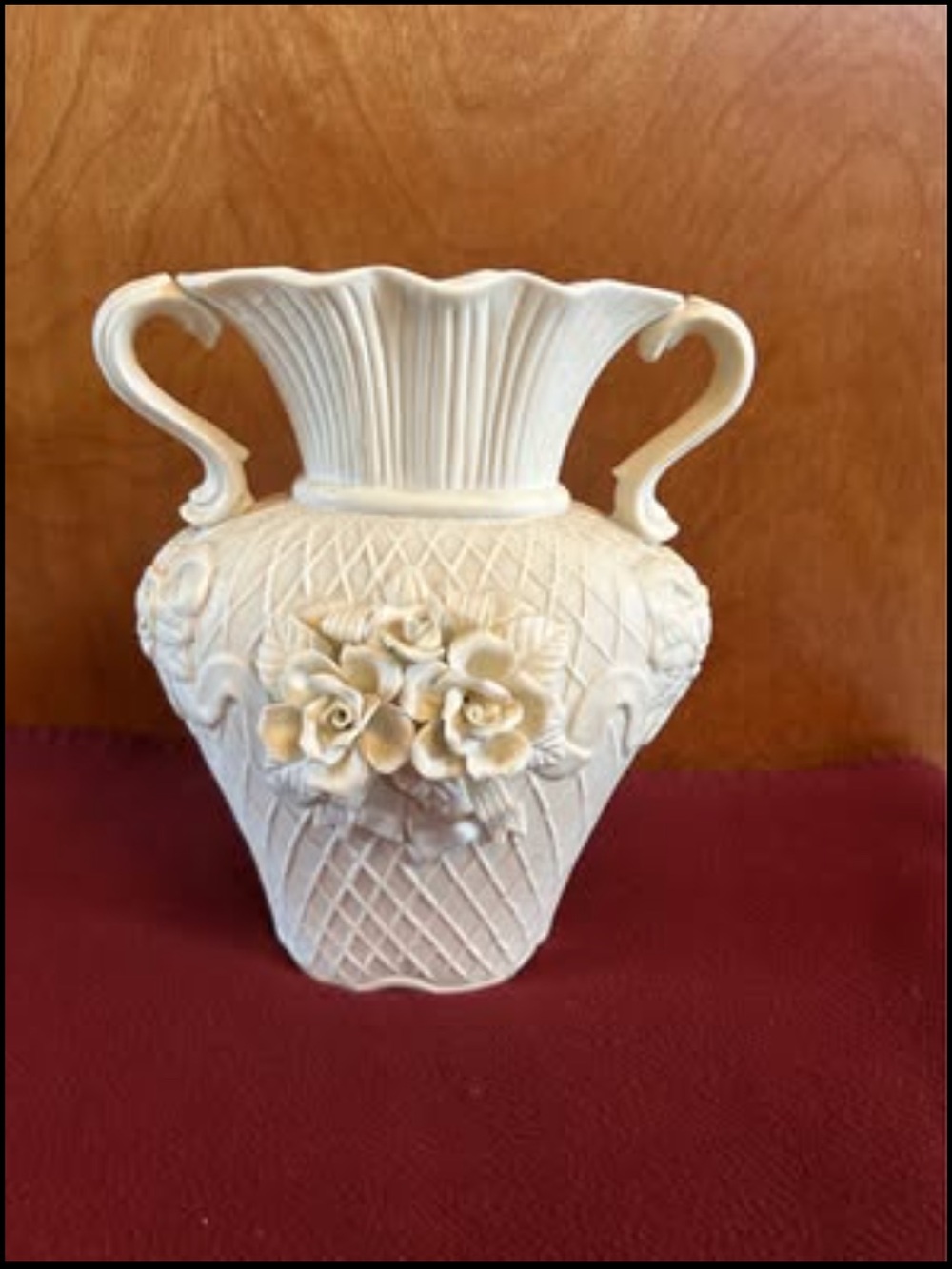 Ornate Cream Ceramic Double-Handled Floral Vase